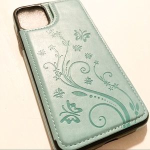 iPhone 11 Pro Max light teal butterfly wallet case